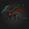 Dark Mythical Dragon With Orange Wings Green Glowing Horns And Scales