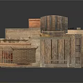 Vintage Daily Life Supplies Including Wooden Boxes Barrels Wicker Baskets Rugs And Clay Pots