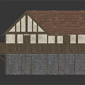 Medieval Style Timber Frame House Model With Red Tiled Roof Stone Walls And Wooden Windows