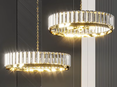 Elegant Modern Hanging Crystal Chandeliers With Gold Metal Chain And Illuminated Crystals 3d model