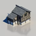 Traditional Wooden House With Tile Roof Stone Base Steps And Windows