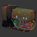 Military Style Green Portable Generator With Control Panel Blue Buttons Orange Indicators And Orange Cable