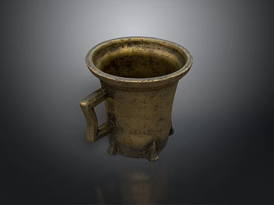 Vintage Brass Mug With Handle And Three Footed Base For Daily Use 3d model