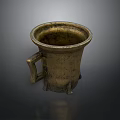 Vintage Brass Mug With Handle And Three Footed Base For Daily Use