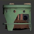 Green Copper Stove With Round Top And Stand Featuring Holes For Home Use