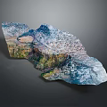 Natural Mountain Canyon Landscape With Layered Terrain And Snow Capped Peaks