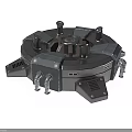 Futuristic Industrial Mechanical Device With Circular Base Metal Bolts Pipes And Vent Grilles