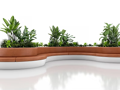 Modern Curved Banquette Sofa Brown And White Design With Green Plants In Interior 3d model