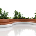 Modern Curved Banquette Sofa Brown And White Design With Green Plants In Interior