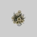 Elegant Decorative Ornament Set with White Flowers Green Leaves in Textured Vase