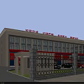 Aerial View Planning of Fire Station Complex with Red Vehicles Basketball Court and Greenery