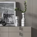 Modern Grey Console Cabinet Sideboard With Photo Frame Vase Green Plant And Floor Lamp