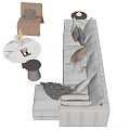 Casual Sofa Set with L shaped Design Armchair Throw Pillows and Marble Coffee Table
