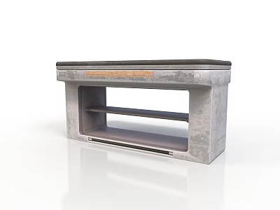 Modern Industrial Media Console With Gray Concrete Body Open Shelves And Black Top 3d model