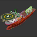 Red Warship With Helicopter Deck And Equipment 3d model