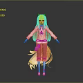 Anime Game Character With Orange Long Hair White Top Red Pants And Long Tail