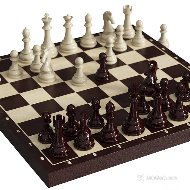 Classic Chess Set With Wooden Board And Pieces 3d model 