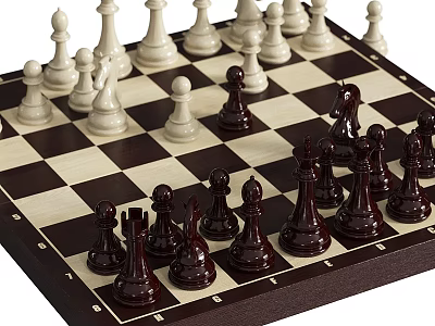 Classic Chess Set With Wooden Board And Pieces 3d model