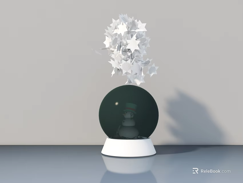 Decorative Ornament Set with Green Spherical Base and White Star Shaped Decorations 3d model 