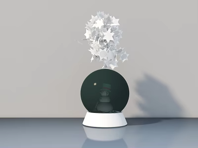 Decorative Ornament Set with Green Spherical Base and White Star Shaped Decorations 3d model