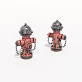 Outdoor Street Red Public Fire Hydrants With Black Tops And Hanging Chains