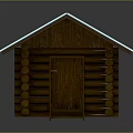 Rustic Log Cabin Building With Blue Metal Roof And Wooden Door Steps Structure