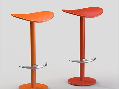 Modern Bar Stools in Orange and Red with Sleek Design and Metal Footrests 3d model