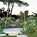 Stylish Outdoor Garden Swing With Comfortable Cushion And Lush Green Foliage