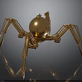Golden Mechanical Spider With Multiple Legs Shiny Sphere Body And Reflective Surface