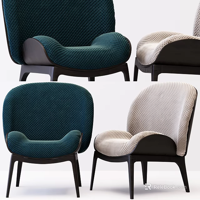Modern Accent Chairs In Teal And Beige Textured Fabric With Black Wooden Legs Minimalist Design 3d model 