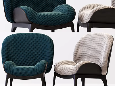 Modern Accent Chairs In Teal And Beige Textured Fabric With Black Wooden Legs Minimalist Design 3d model