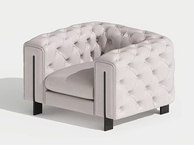 Elegant Single Seater Sofa With Tufted Beige Fabric And Black Wooden Legs 3d model
