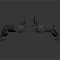 Two Red Character Inspired Mechanical Arms With Symmetrical Creature Claws And Reflective Surface Design