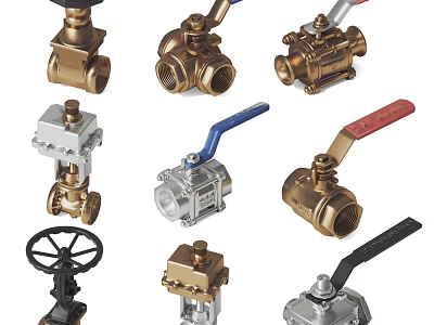 Hardware Tools Assorted Types of Brass Metal Valves with Different Colored Handles 3d model