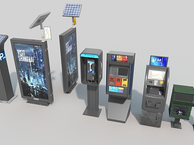 Road Facilities Retro Billboard Telephone Booth ATM Mailbox 3d model