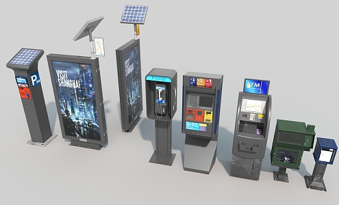 Road Facilities Retro Billboard Telephone Booth ATM Mailbox 3d model