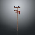 Wooden Utility Pole Structure With Black Insulators And Red Equipment 3d model