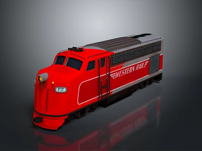 Red WABASH RAIL F7B Locomotive on Gray Background with Reflection 3d model