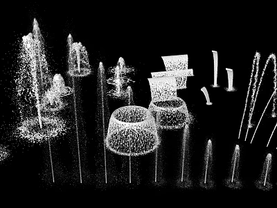 Modern Garden Landscape With Abstract Fountain Structures Dot Line Wireframe Design Elements 3d model