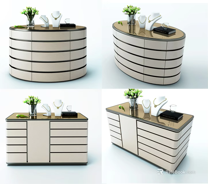 Modern Cabinet With Multiple Drawers And Decorative Top Featuring Vase And Ornaments 3d model 