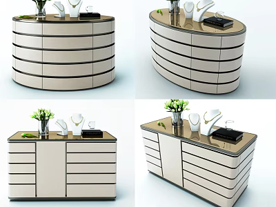 Modern Cabinet With Multiple Drawers And Decorative Top Featuring Vase And Ornaments 3d model