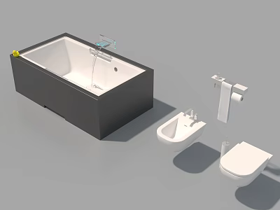 Modern Freestanding Bathtub With Bathroom Sink Toilet And Towel Rack 3d model