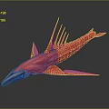 Red Spiked Fish Like Sculpture With Streamlined Body And Sharp Fins