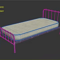 Single Bed with Blue Metal Frame and Light Colored Mattress in Simple Modern Design