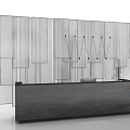 Modern Reception Desk With Geometric Grid Backdrop And Sleek Black Surface 3d model