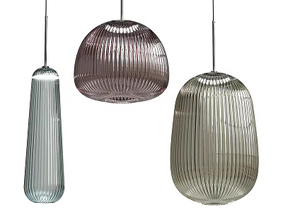 Modern Striped Glass Pendant Lights in Cylindrical and Oval Shapes with Gray Silver Tones 3d model