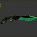 TAC-10 Tactical Knife With Green Blade Black Handle Circular Design And Reflective Surface