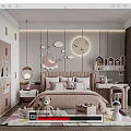 Kids Room Interior With Moon Cloud Star Wall Decor Pink Bed Stuffed Animals House Shelves