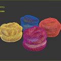 Fresh Appetizing Muffins With Red Top Yellow Filling And Powdered Sugar On Black Background