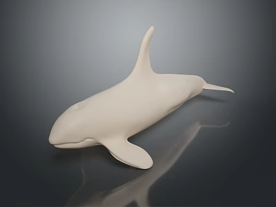 Detailed White Orca Aquatic Animal Model On Dark Reflective Background Surface 3d model